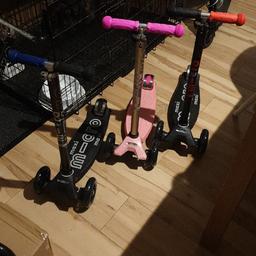 pink £40 new base,wheels,brake and hand grips 
Black and blue £60 new base,deck,wheels and hand grips
Black and red  £60 new base,deck,wheels and handgrips
collection preferred but can post as I have boxes 
please send offer with message stating which one you would like