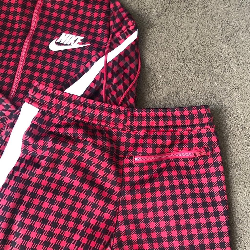 Nike gingham check store tracksuit in red