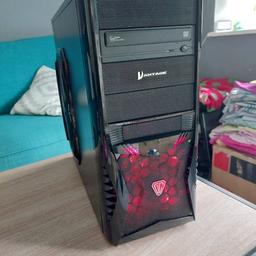 As above, 
Vantage led gaming case
Amd a8 quad core cpu
8gb corsair dominator gaming ram (dual)
120gb ssd
1tb hdd
650w psu
Nvidia gt 630 2gb graphics card with dvi and hdmi
Windows 10 Pro genuine and activated
Rockectdock and Firefox installed
All latest updates
Nice quick machine ready for fornite, gta, minecraft, pubg, rocket league and other similar gaming alike

Very nice clean condition with fresh thermal paste and such added

Comes with power lead