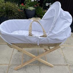 Moses basket with two spare fitted sheets. Only used afew times as was a spare at my mums when I was visiting. Comes with stand and blanket. #Summer21