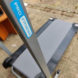Lovely treadmill, fully foldable so great for small homes, can be tucked away.

Manual power treadmill. Brand is Pro fitness.

Used regularly at home but I no longer require it anymore.

In a fully working condition, the screen takes AA battery's.

Collection from Ilford