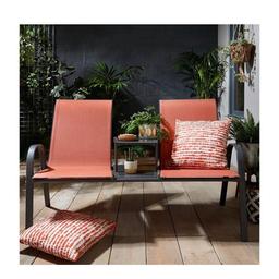Featuring a coated steel frame and stylish burnt orange fabric, this Hawaii duo seat will look stylish on any sunny patio. It also features a central table where you can store drinks and snacks.