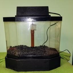 Appropriately 5 gallon aquarium with black gravel and underground filter. 14" wide x 8 1/2" deep x 10 high. Includes stand.
Plastic plants, driftwood and decorative rocks available. Pumps, filter systems and heaters also available.
Let me know if you need any additional info or pics.