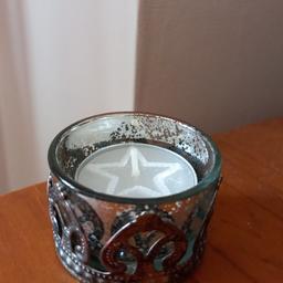brand new glass tea light holder 3.5cm with silver decoration. collection only