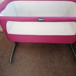 Chicco next to me crib
Excellent condition
Side Comes down
Legs can adjust up and Down
Comes in bag, for easy travel 

£45