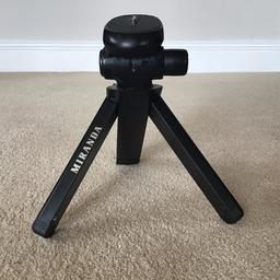 Sturdy but lightweight video or still camera tripod. Durable black plastic main body with rubberised feet for extra grip and stability, complete with universal locking screw for any compatible camera. Full 360 degree rotation and vertical alignment with locking mechanism for full stability. Folds away flat for compact and easy storage.