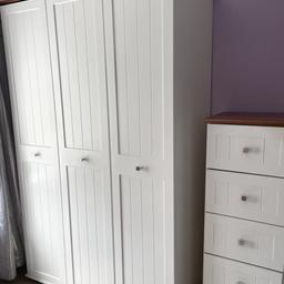 WHATS INCLUDED?

3 robe wardrobe- can be separated as a double x single robe. 

Dressing table with x6 draws and mirror

Tall boy unit with 5 draws 

Wardrobe and dresser set £340

Amazing condition. Available to view! You can also message me to buy the pieces separately at these prices but feel free to put in a offer! 
Wardrobe- £150
Dressing table- £100
Tall boy unit- £50