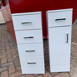 Two bathroom cabinets, less than a year old. In good condition. Sides at bottom have been cut for waste pipe. Sink available if required.
Measurements are 25cm wide x 78cm height and the other is 30 wide x 78cm height.

Collection only. £30 for both items