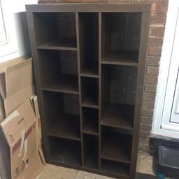 IKEA Shelving/Storage Unit, can be positioned vertical and horizontal. Dark brown wood effect. Dimensions 149cm x 89cm x 39cm. From a smoke and pet free home.