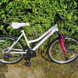 Girls mountain bike, age 13+. Daughter doesn't use it, just sat in shed.

will need new handle grips and new inner tubes. slight rusting on the handle bar, due to being stored in the shed. other than that in great condition.