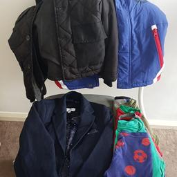15 Items

2 Autumn/Spring Jackets
1 Navy blue Suit Jacket (5-6yr) worn once.
1 Penguin Costume
6 Pyjama Tops
1 Rain Suit
1 Pull-on Jogger
2 Jumpers
1 pair of Shoes (size 11) Never worn.
