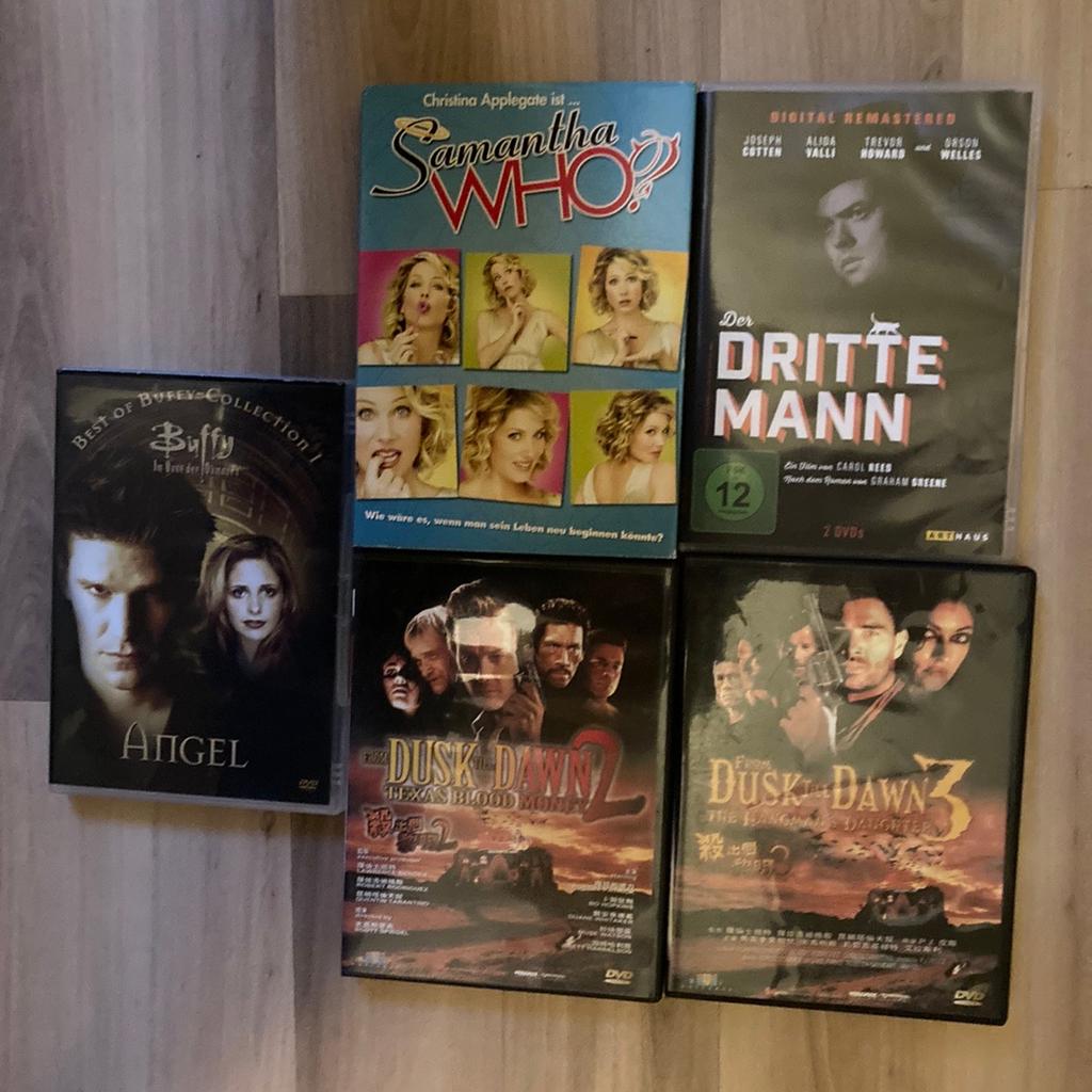 Verkaufe folgende DVDs:

Der dritte Mann 3€
Serie Samantha Who 5€
From Dusk till Down 2 3€ (Englisch)
From Dusk till Down 3 3€ (Englisch)
Best of Buffy Collection - Angel 3€

Versand möglich, Kosten trägt der Käufer.