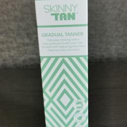 Skinny tan gradual tanner.

Every day gradual tanner that gradually builds your tan. Hydrating aloe vera moisture with coconut scent.

Brand new in original box.

Collection only please.

Thanks.