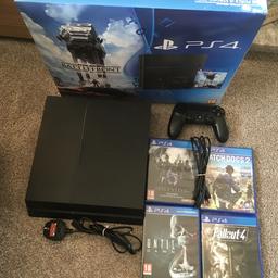 PS4 500GB with 4 games (until dawn / fallout 4 / watch dogs 2 / resident evil 6) and HDMI. Excellent condition full working order