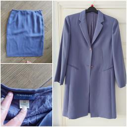 lilac Debenhams suit worn once for a wedding 
3/4 length jacket size 12
knee length skirt with 2 side splits size 14
excellent condition from smoke and pet free home collection oakworth or keighley