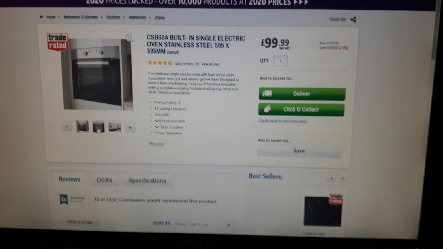 CSB60A Built in single Electric oven in KT3 London for £50.00 for sale