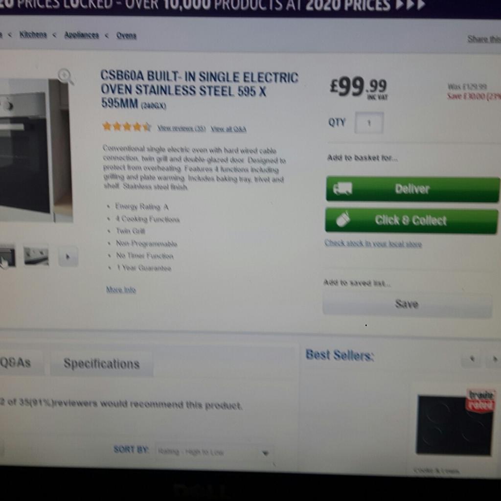 CSB60A Built in single Electric oven in KT3 London for £50.00 for sale