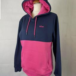 LEE COOPER - Ladies Navy & Pink Long Sleeve Hooded Jumper Hoodie Pockets Size 14 in excellent condition