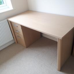 Large desk and 3 drawer unit which can be separately free standing or positioned under the desk.
Desk measurements:
150cm wide x 77cm deep x 75.5cm high
Drawer unit measurements:
41cm wide x 65cm deep x 72.5cm high
All in very good condition.
