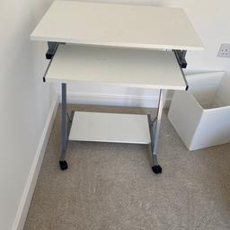 Small computer desk on wheels, assembled already and collection only.

Desk has few marks as it is in good but used conditions.