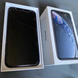iPhone XR 128gb has glass screen protector on few crack marks on it only a hair like crack on main screen few other marks doesn’t effect phone tho