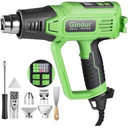 2000W Heat Gun, Ginour Hot Air Gun Kit with LED Display 5 Nozzles, 6 Variable Speeds, Dual Temperature Control (50℃- 600℃), for Removing Paint, Welding Hoses, Ignition Charcoa, with Cold Air Function