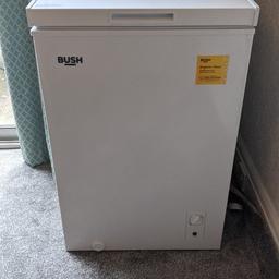 Chest freezer only used for a short while recently when the electricity went down to save food.

Bush MECF99W in Argos for £139.99.
Dimensions:
H 86 cm
W 54.5 cm
D 49.5 cm

99 liters capacity and energy efficient.
still with manufacturers guarantee.
Sliding basket for small things 