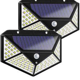 Solar Lights Outdoor 100 LED Solar Garden Lights Security Wall Light, Solar Powered Lamp 270º Four-Angle Lighting Motion Sensor Waterproof with 3 Modes for Yard, Garden, Fence, Pathway, Garage