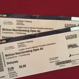 2 Karten für’s Melissa Naschenweng Open Air (Zusatzshow-Familientag) auf der Festung Kufstein am Sonntag, 19. Sept. 2021 um 18.00 Uhr zu verkaufen