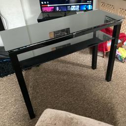 Big console table good Plus sideboard table to match three draws and 2 cupboards either side 
there both good condition nothing wrong with them very heavy need 2 people to carry them both made with glass mainly metal legs snd wooden doors and draws good quality set to match £100 for both no offers 
Collection only need a van 
