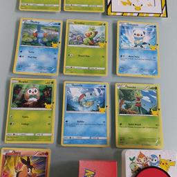 x9 Mcdonald 25th Anniversary Pokemon cards- all brand new
with deck box and pikachu frame from mcdonalds!

one duplicate which is Bulbasaur.

All in perfect condition!
All for £7.50