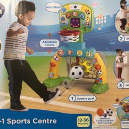 BRAND NEW BOXED & SEALED

TOYS - VTECH SPORTS CENTRE 3 IN 1 - AGES 12-36 MONTHS

- 3 WAYS TO PLAY
- SHOOT THE BASKET
- HIT THE TARGET
- SCORE THE GOAL
- SMART RESPONSES
- ANIMATED LED SCOREBOARD
- 65+ SONGS/MELODIES/SOUNDS/PHRASE
- TEACHES SHAPES/NUMBERS
- TEACHES COLOURS/MOTOR SKILLS