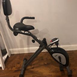 Folding exercise bike with resistance settings, in great working order. Monitor your heart rate, calories, distance and time. Collection Gravesend or small fee delivery