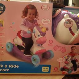 Rocker and Ride On Unicorn toy.
18 - 36 months. Teaches songs, colours and balance.
Brand new item, unopened box.