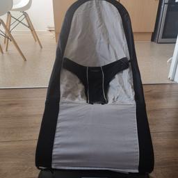 Baby bjorn bouncer from birth to toddler.
Comes with reversable black ish (charcoal maybe) and grey ish cover. Works perfectly. The rubber on bottom is starting to come off at one end but isn't an issue with function and I'll probably superglue it before selling. All washed and ready to go