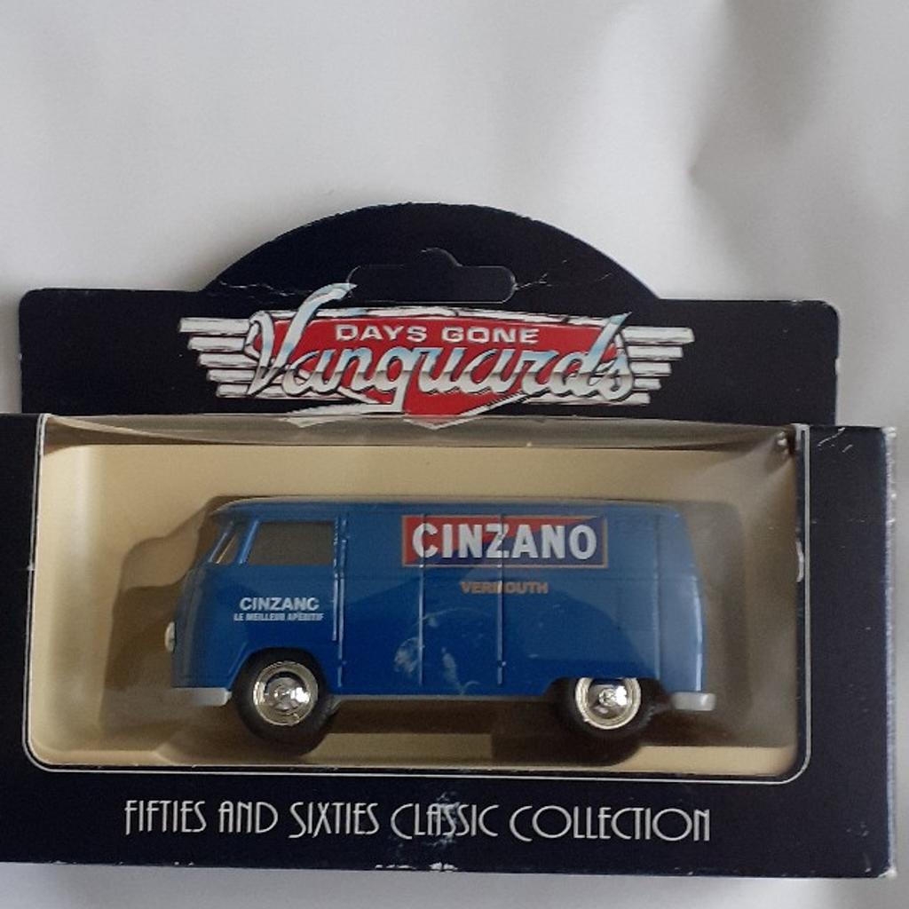 VW Transporter T1 1955 kombi van with cinzano vermouth livery.
Brand new in box.
Vanguard 73000.
Collection only.