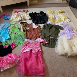 Large dressing up bundle. All in great condition. 
Includes beautiful ball gown effect princess Sophia set. (See 2nd photo). 
10 different sets, with various accessories including tiaras, wands, wings, bows, bag etc.. Would fit approximately ages 3-7. 

Mini mouse dress includes leotard which half has come away from skirt but is not spoilt.