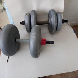 two weightsize 2.5 kg
28.8 lbs
one 2.5 kg 28.lbs
one 6.5 kg
two 6.5 kg
cover vinyl cover grey
bar metal coating
bar adjacent it come with Allen key
no time wasted
used a few times
two different weights