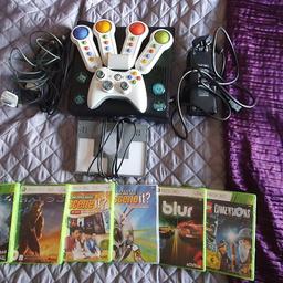 • 6 Games
Scene It (2 individual games)
Blur
Halo 3 / 4
Lego Dimensions
• 1 Controller
• 4 Scene It Controllers
• Power Lead
• 1 Rechargeable Battery Pack
• HDMI Lead
• 1 Charger for Controller
• Xbox 360 IR Receiver
• Xbox 360 Console
• Hard Drive capacity is around 250gb
LEGO Dimensions maybe unplayable due to not having correct characters