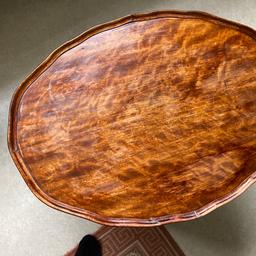 Oval Walnut coffee table, needs TLC , lovely colour , stands solid . Needs stripping back and areas filling around the border. circa 1920. 70cm x 50cm x 45cm.