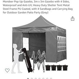 3m x3m heavy duty pop up gazebo, brand new in box , grey in colour, box contains:
Frame
Roof
4side panels ( 2 doors 2 windows)
4 leg weights
Wheeled pull bag
PRICE IS FIXED NO OFFERS
This is a industrial strength gazebo, suitable for events extra.
Collection only B38 West Heath