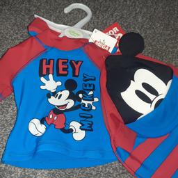 brand new with tags
disney Mickey mouse swim suit 
smoke and pet free home 

includes top, shorts and beach hat 

collection WN5 or local delivery of cost of petrol