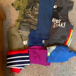 # Big Bundle
7 T-shirts 3 tracksuit bottoms
2 bottoms from Nike 1 next all tops next
All in great condition
From smoke and pet free home
