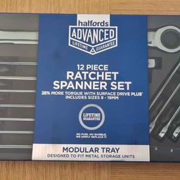 Halfords Advanced 12-Piece Ratchet Spanner Set Modular Tray

• 12 ratchet spanners
• Sizes: 8-19mm
• Surface Drive Plus
• 72 tooth ratcheting mechanism
• Lifetime Guarantee on all Halfords Advanced tools
• Modular tray dimensions: L 375 x W 180 x D 45mm

With Halfords Lifetime Guarantee

£45 no offers

bought for £60 7 months ago, used two spanners in the set once and been sitting since so selling on as no longer needed.

offers will be ignored.

collection only