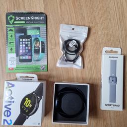 Active2 44mm Bluetooth Smart Watch Smartwatch (colour aqua black).

Very good condition, always used case and screen protector. Screen is immaculate.
Purchased directly from Samsung UK online store on 24/12/2019. Receipt provided for peace of mind so you know watch is genuine.

What's included:
Original box
Charger
Watch2 44mm
3x cases.
5x screenknight screen protector
1x sport band watch (silver). Genuine samsung brand.

Pickup location: SE8 4SS.
Can also deliver this as well via Royal Mail.