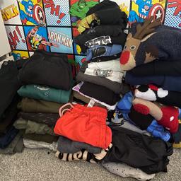 Job lot of boys clothes ages 6-8 years including jeans, tracksuit bottoms, T-shirt’s, hoodies, jacket,jumpers, Christmas jumpers, swim shorts and a Lego Batman onesie. 
Brands include lots of Next jeans and tops, Primark, Asda, H&M. 
Local delivery available.