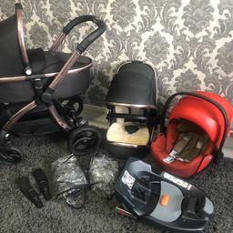 Hi I’m selling a gorgeous Egg Diamond black pushchair with rose gold frame. Carrycot is in mint condition due 3 lockdowns was used twice.Seat for older child with fury liner and as well is in very good condition. Some scratches on the frame which will be showed on the photos. I have a set pushchair I have a car seat Cybex Platinum with the base adapters and 2 rain covers. Pushchair is very easy to fold and fabulous to push. Pushchair is from pet and smoke free house. Price is £750 or nearest of