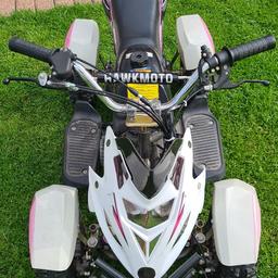 petrol quad, black pink an white, vgc only used a handful of times then stood in garage. perfect working order, back mudguard has been cracked and repaired (last photo), I have a suit and gloves that will go with it 👍 
collection only