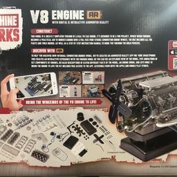 BRAND NEW BOXED & SEALED

Build a fully functional, motorised model of a V8 petrol engine.

Features sound recorded from a real V8 and illuminating spark plugs. Contains nearly 300 pieces and all that you need to assemble the model. Comes with a Haynes style manual giving you step by step instructions as well as interesting information about V8 engines.

Product Features
A working model of a V8 engine
Over 300 parts
Electric motor
Transparent casing enables the moving parts inside to be seen
Illuminating spark plugs