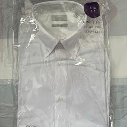 Brand new men’s Next white Oxford shirt unworn in original packaging. Slim fit, 14.5in; 37cm.